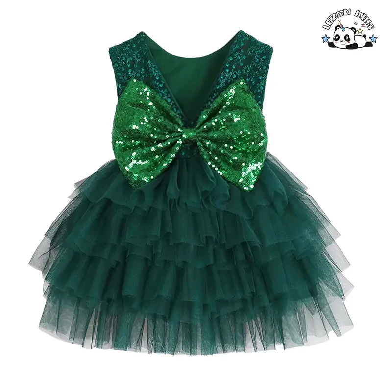 LEZONKIDS - Girls Sequin Dress Princess Skirt Children's New Mesh Dress Girl Big Bow Cake Skirt